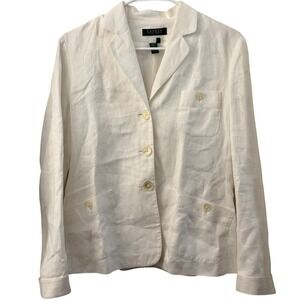 Lauren Ralph Lauren Petite Cream 100% Linen 3-Button Blazer Jacket Size 8P